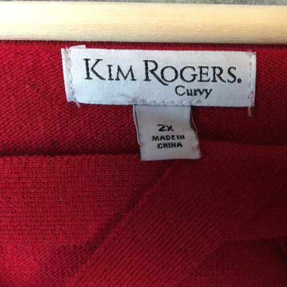 Kim Rogers Top 2X V Neck Strappy Front Fine Gauge Knit Sweater Long Sleeve Red - Picture 6 of 11